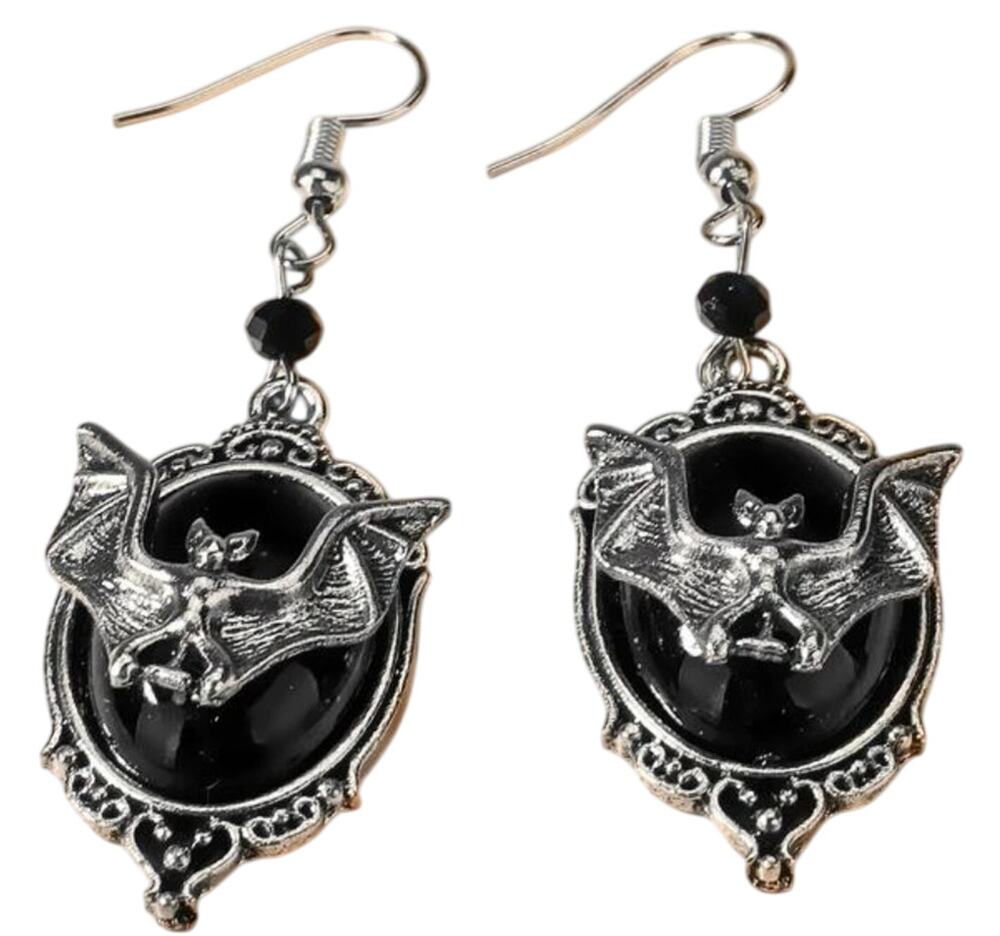 Gothic Black Bat Frame Earrings Victorian Regency Goth Dark Fem Halloween Witch
